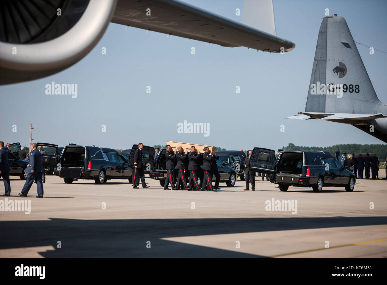 Arrival of corpses from MH17 at Eindhoven Airport Stock Photo