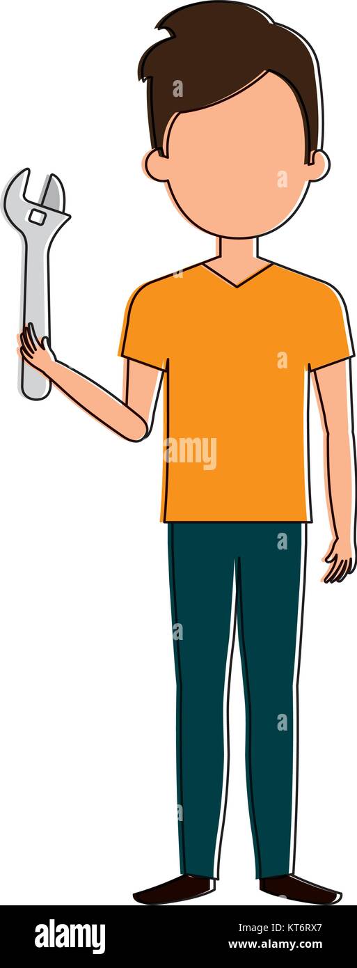 man with wrench tool isolated icon vector illustration design Stock ...