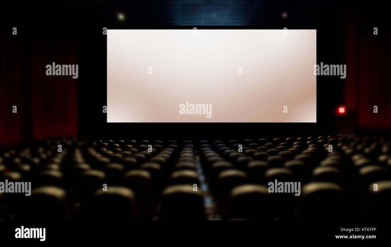 big silver screen in movie theater with seating Stock Photo - Alamy