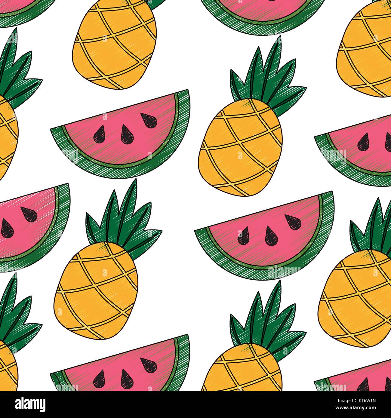 pineapple and watermelon tropical fruit seamless pattern Stock Vector ...