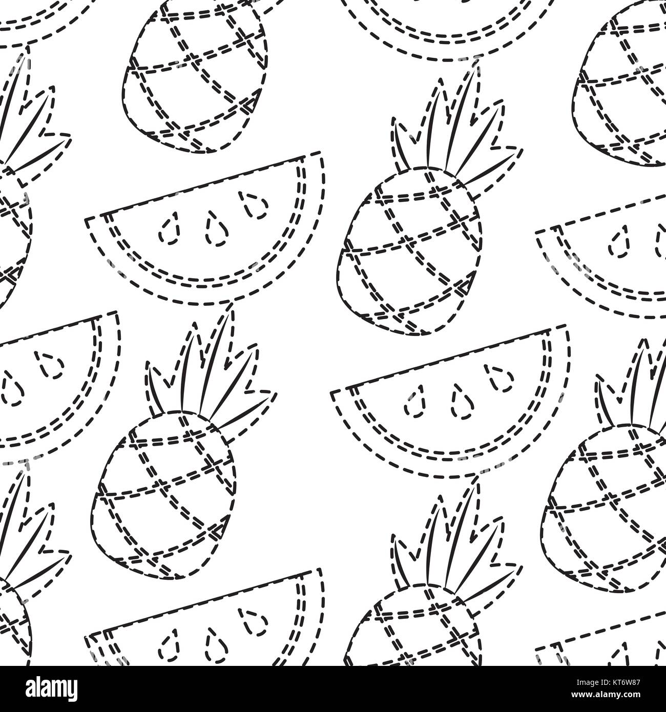 pineapple and watermelon tropical fruit seamless pattern vector ...