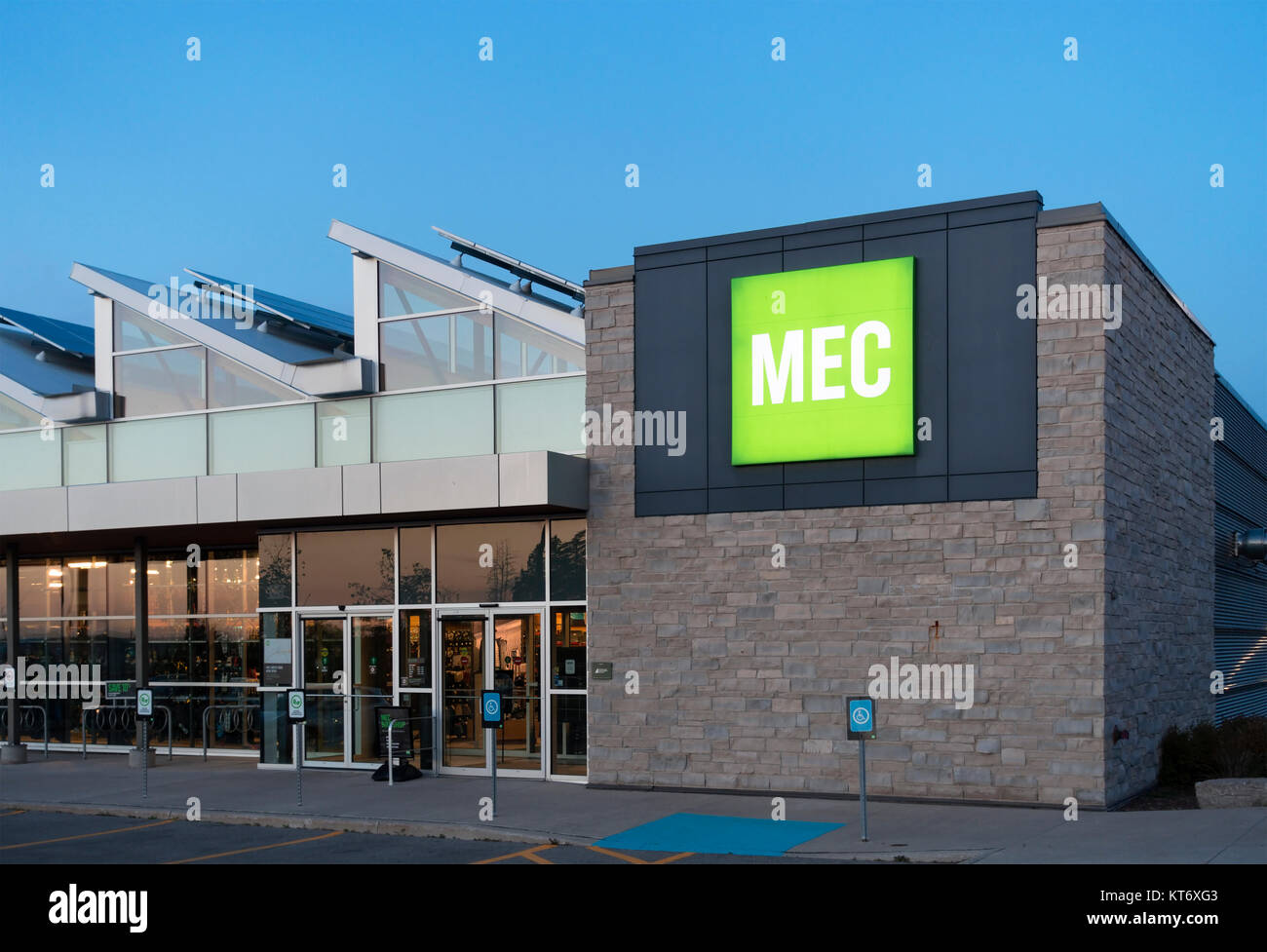 A Mountain Equipment Co-op MEC store in Barrie, Ontario, Canada. Stock Photo