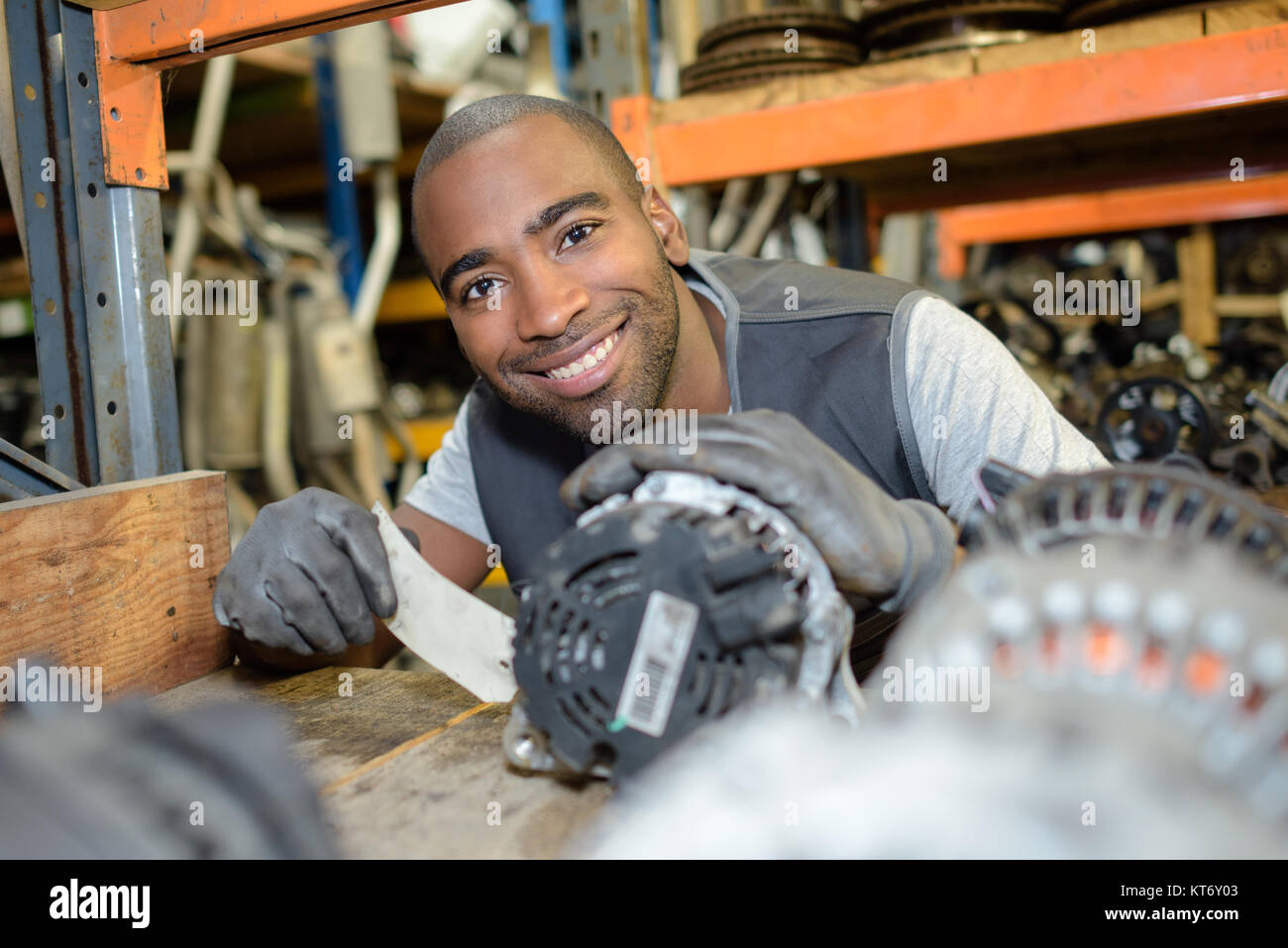auto mechanic in garage warehouse Stock Photo Alamy