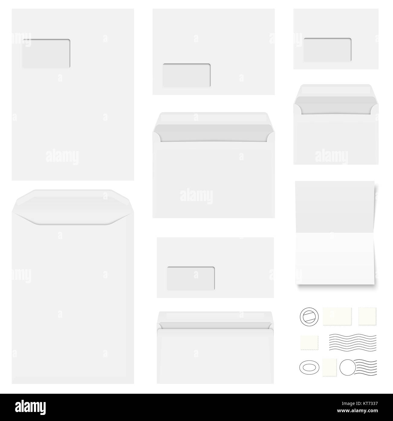 big collection of white envelopes, stationery and different post marks Stock Photo