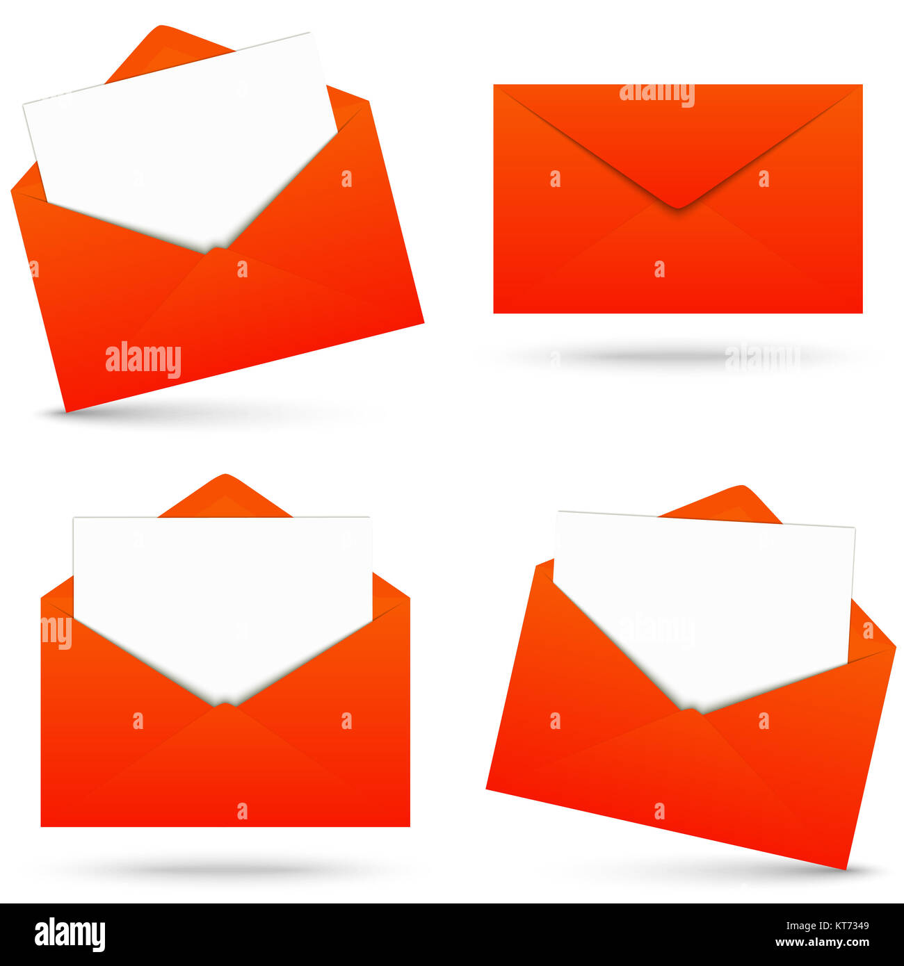 collection of red envelopes opened with empty white paper and shadow Stock Photo