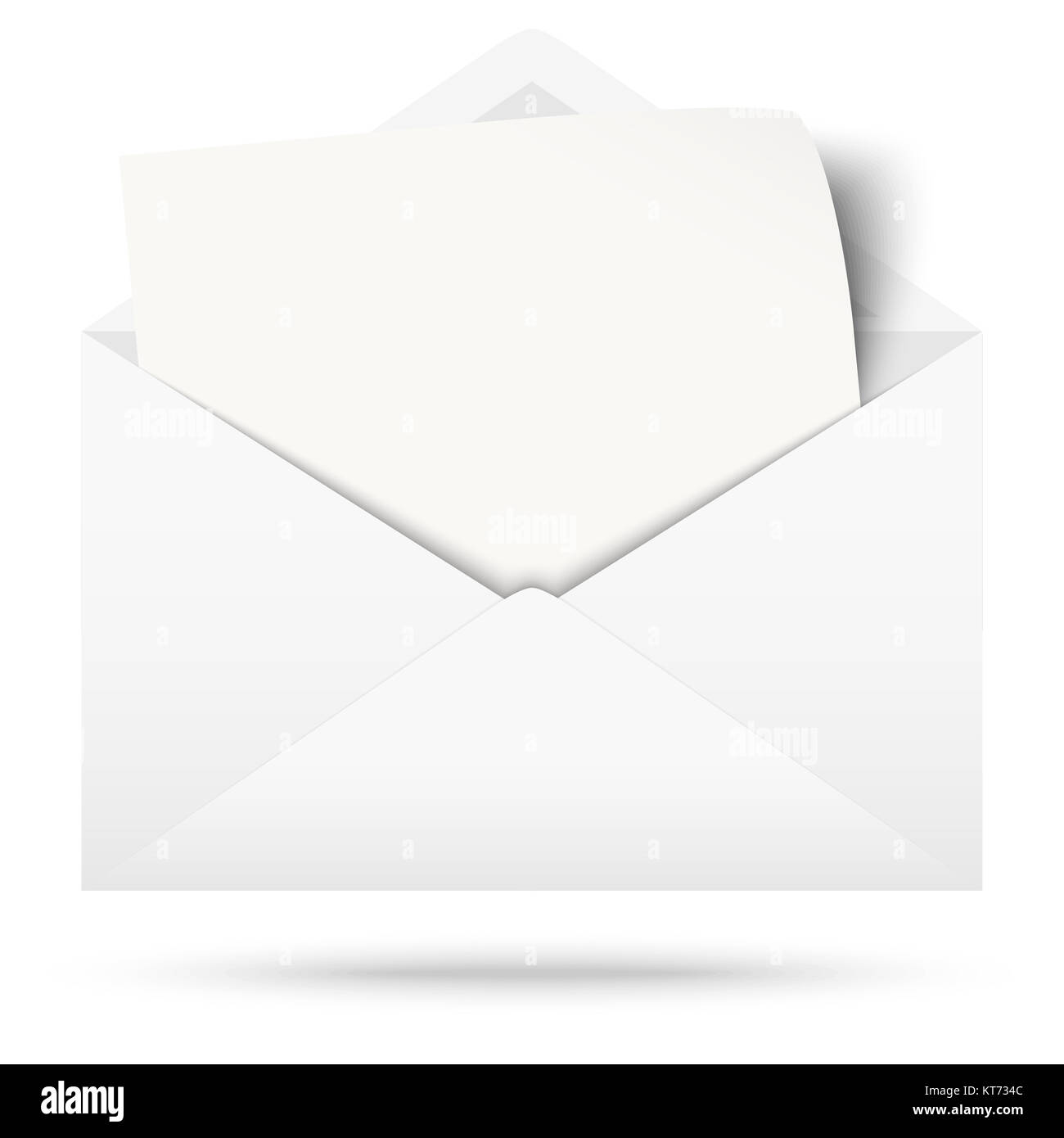 white envelope opened with empty white paper and shadow Stock Photo