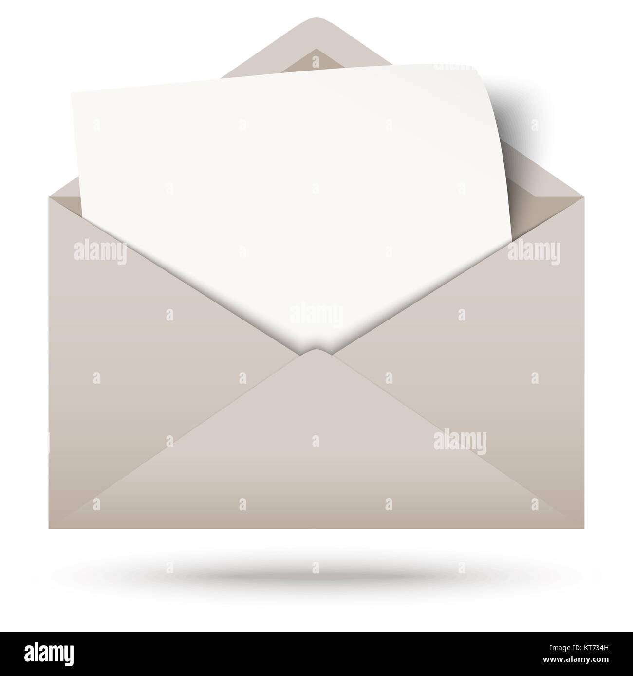 gray envelope opened with empty white paper and shadow Stock Photo