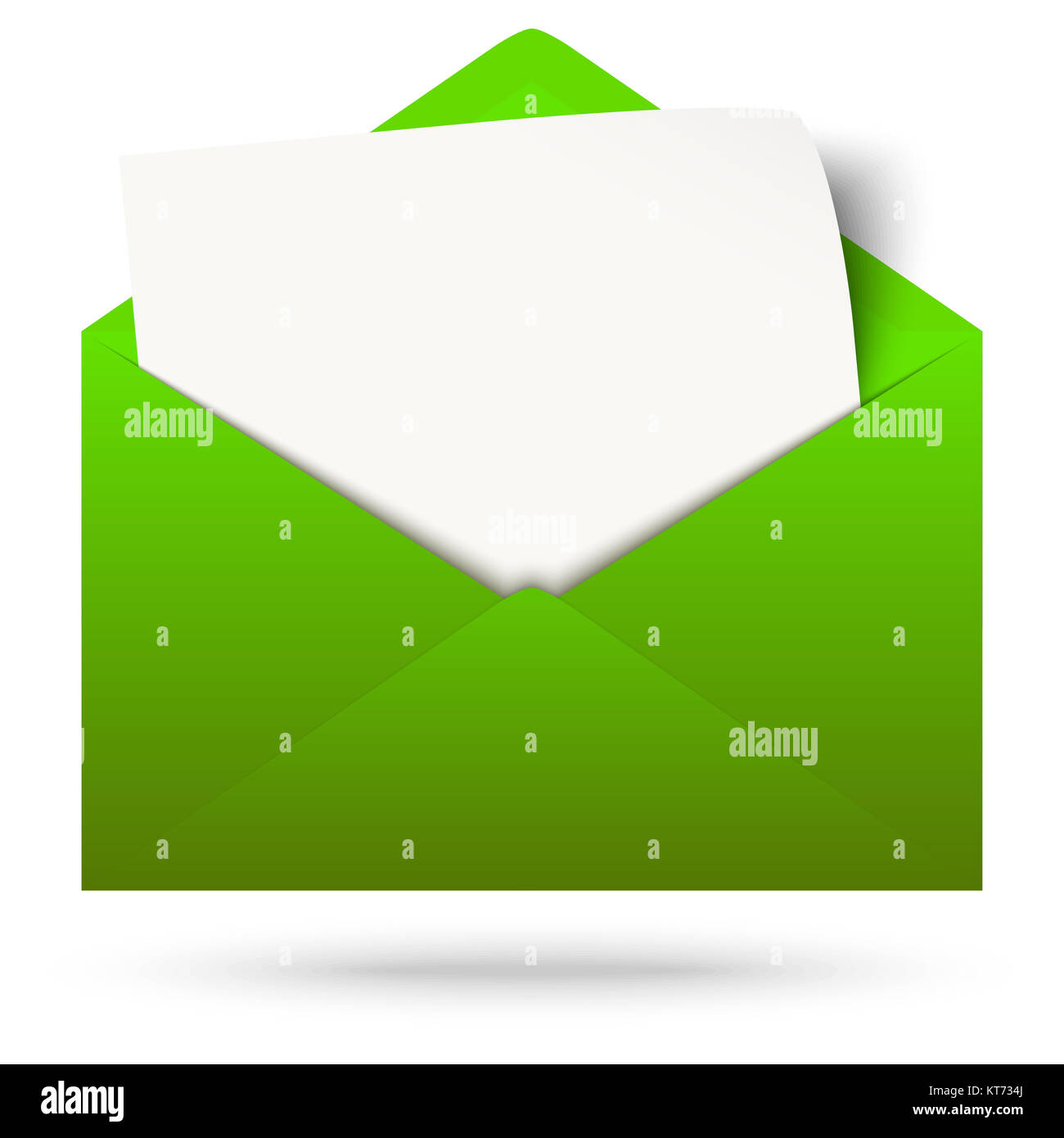 green envelope opened with empty white paper and shadow Stock Photo
