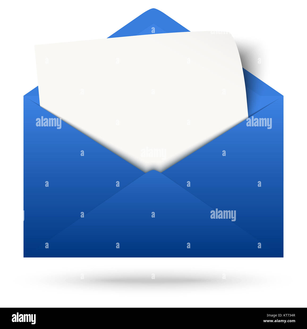 blue envelope opened with empty white paper and shadow Stock Photo