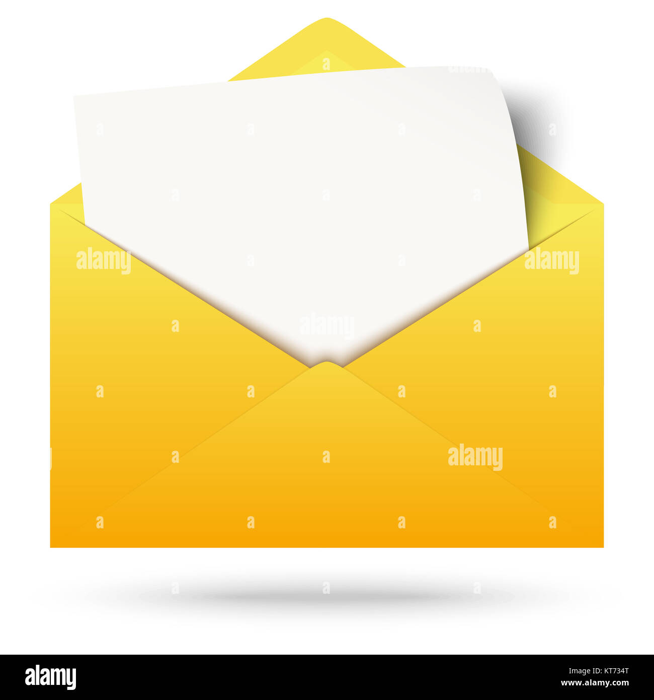 yellow envelope opened with empty white paper and shadow Stock Photo