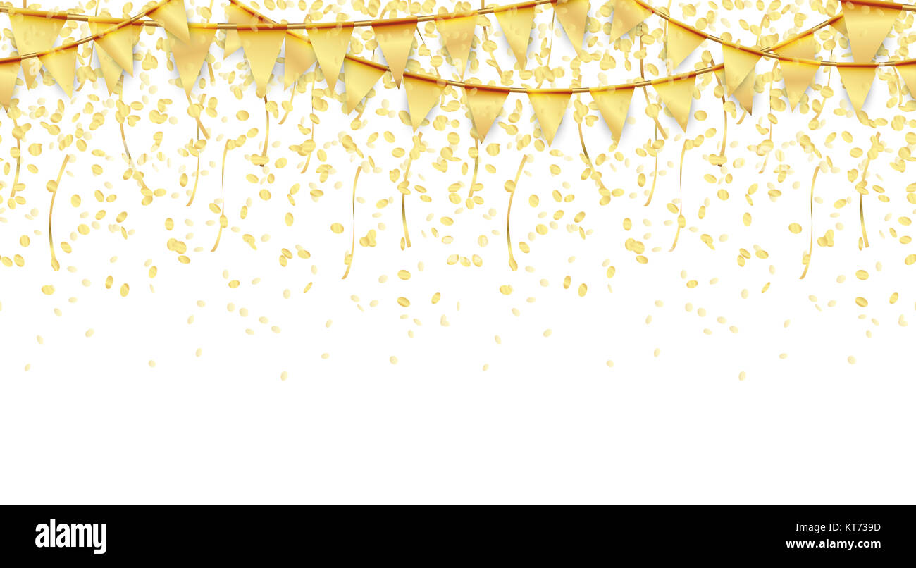 seamless golden garlands and confetti background for party or festival usage Stock Photo