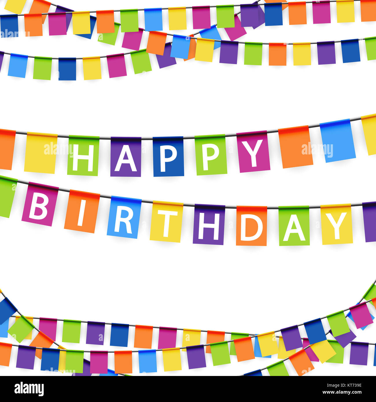 colored garlands background with white text Happy Birthday Stock Photo