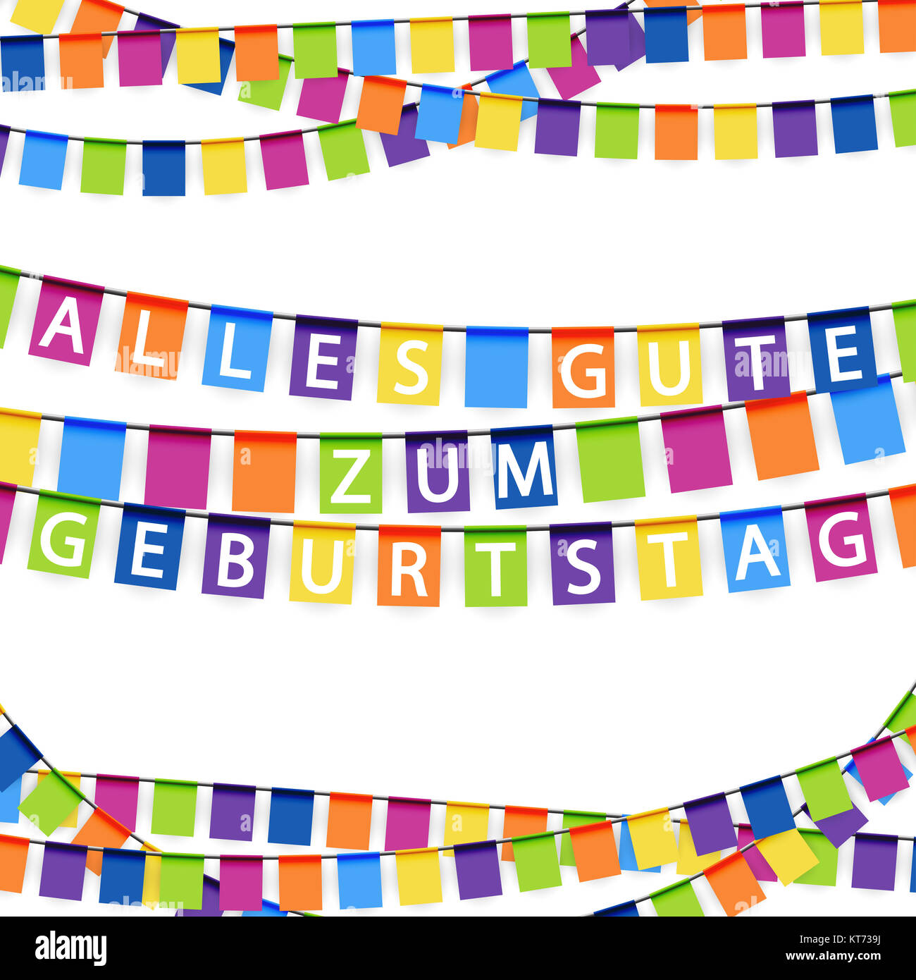 colored garlands background with white text Alles Gute zum Geburtstag Stock Photo