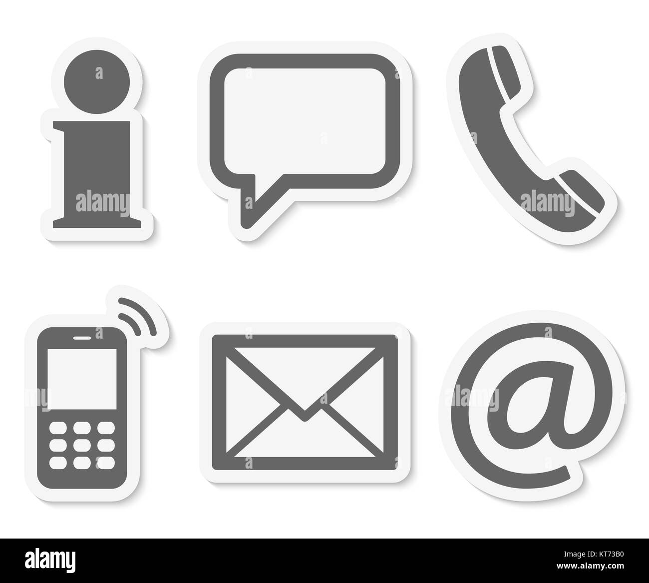 Contact Us, set of six gray colored icons with white frame and shadow Stock Photo