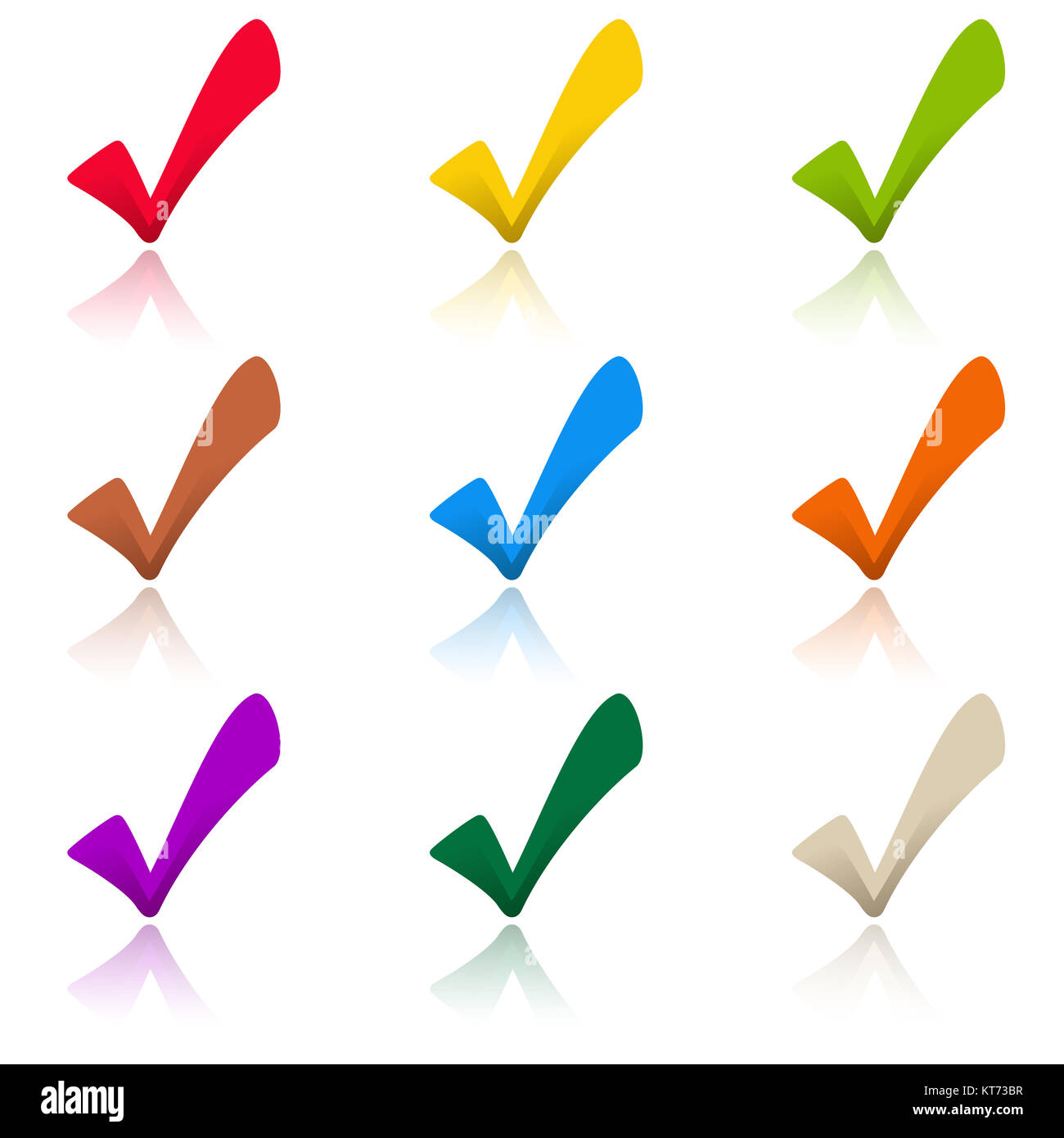 collection of colored check marks with reflection to symbolize success Stock Photo