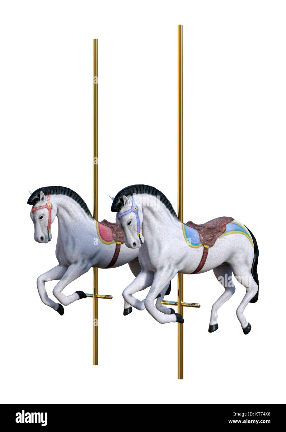 3D Rendering Carousel Horses on White Stock Photo