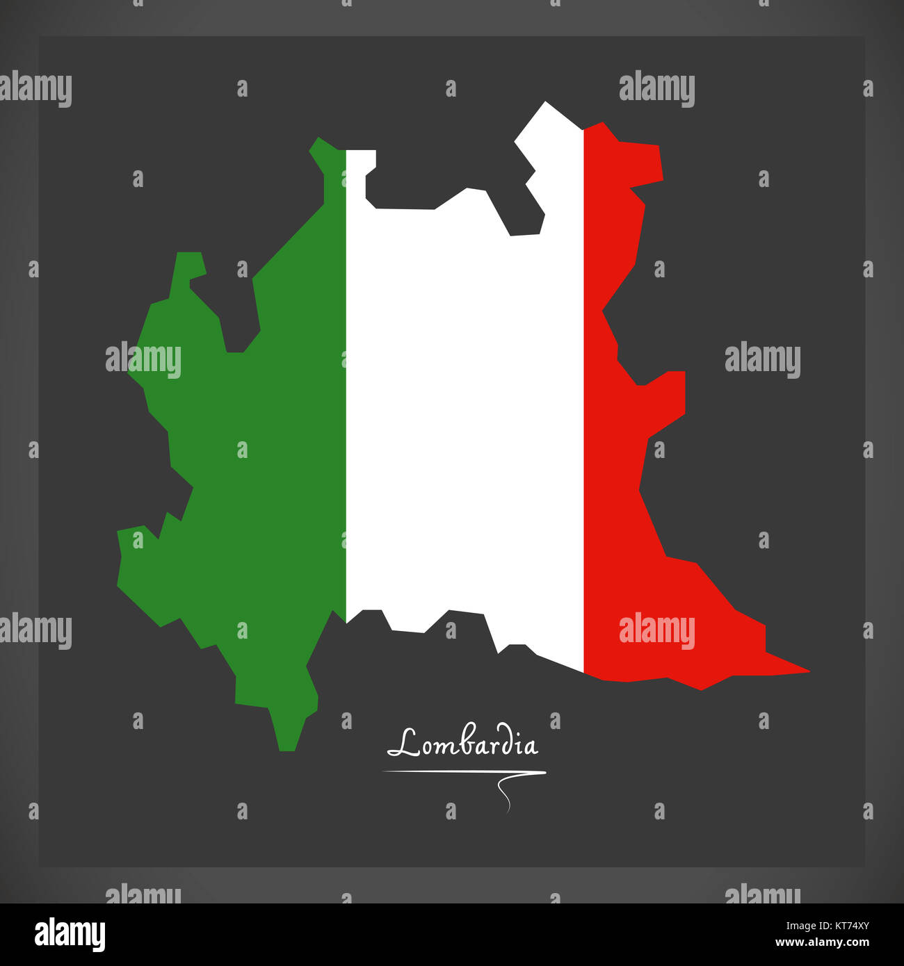 Lombardia map with Italian national flag illustration Stock Photo