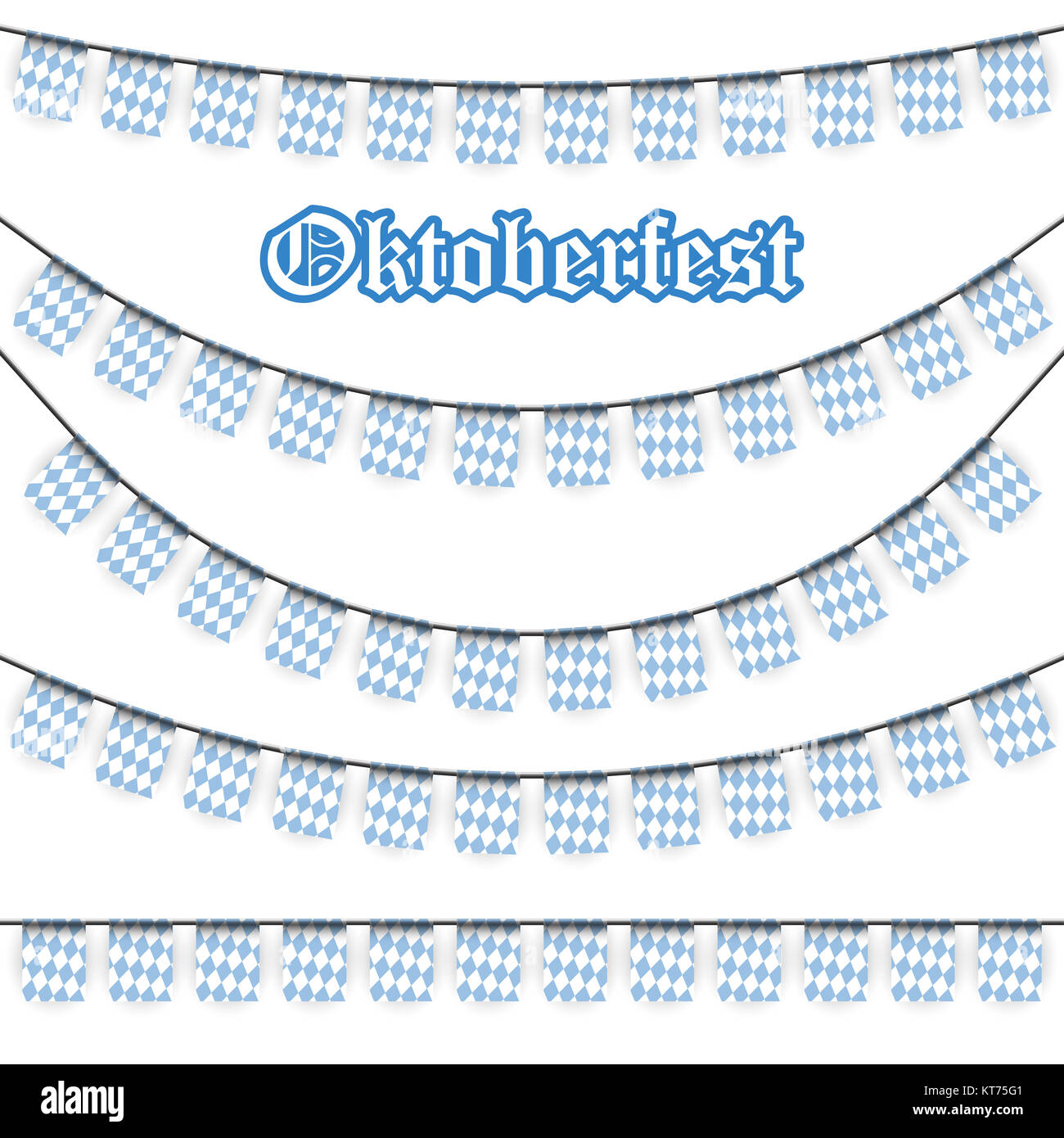 Oktoberfest garlands having blue-white checkered pattern and text Oktoberfest Stock Photo