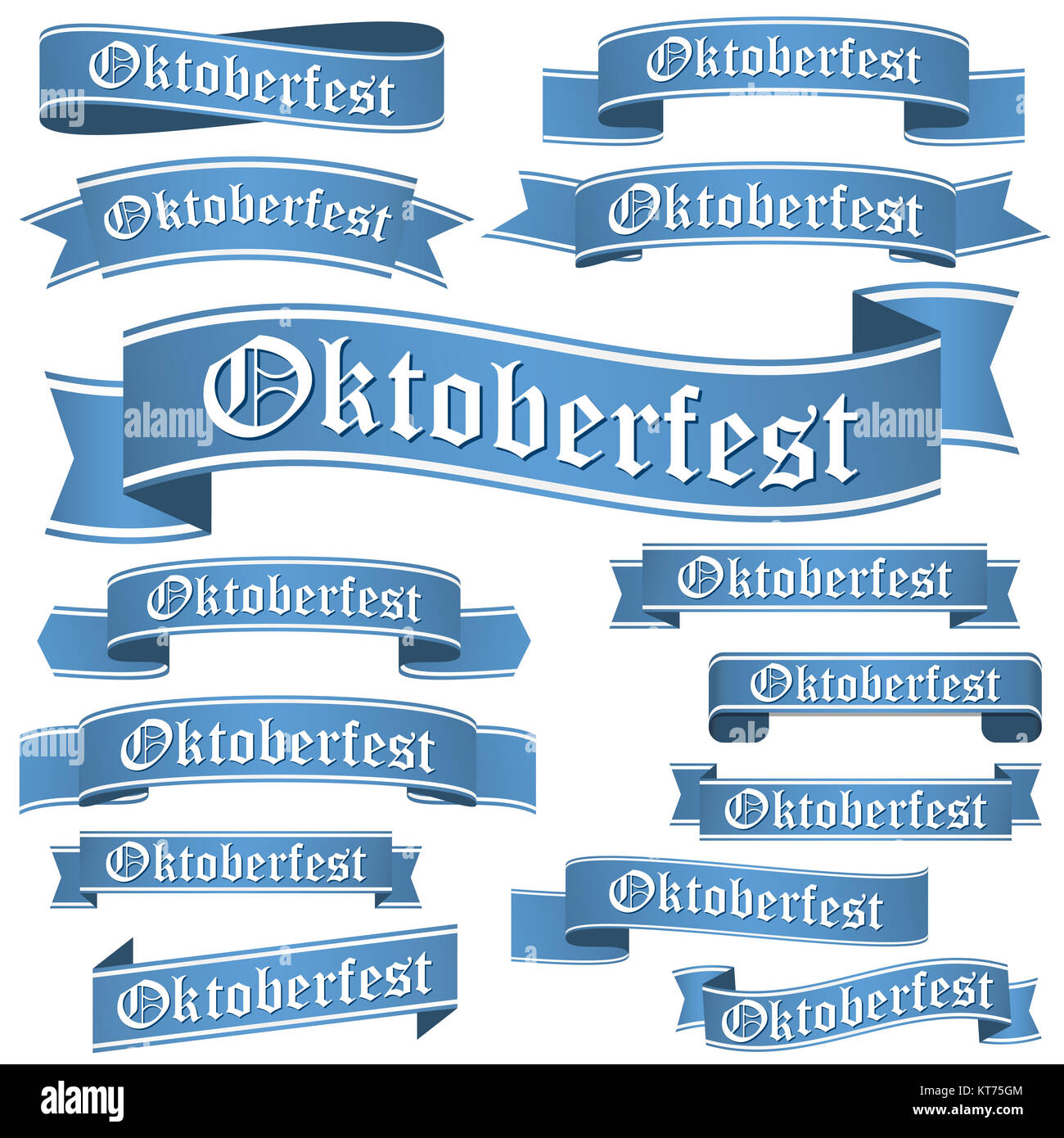 big collection of blue colored banners isolated on white background for german Oktoberfest Stock Photo