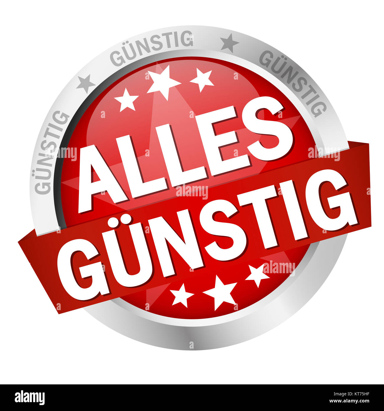 colored button with banner and text Alles günstig Stock Photo