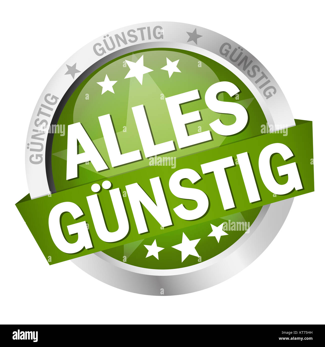 colored button with banner and text Alles günstig Stock Photo