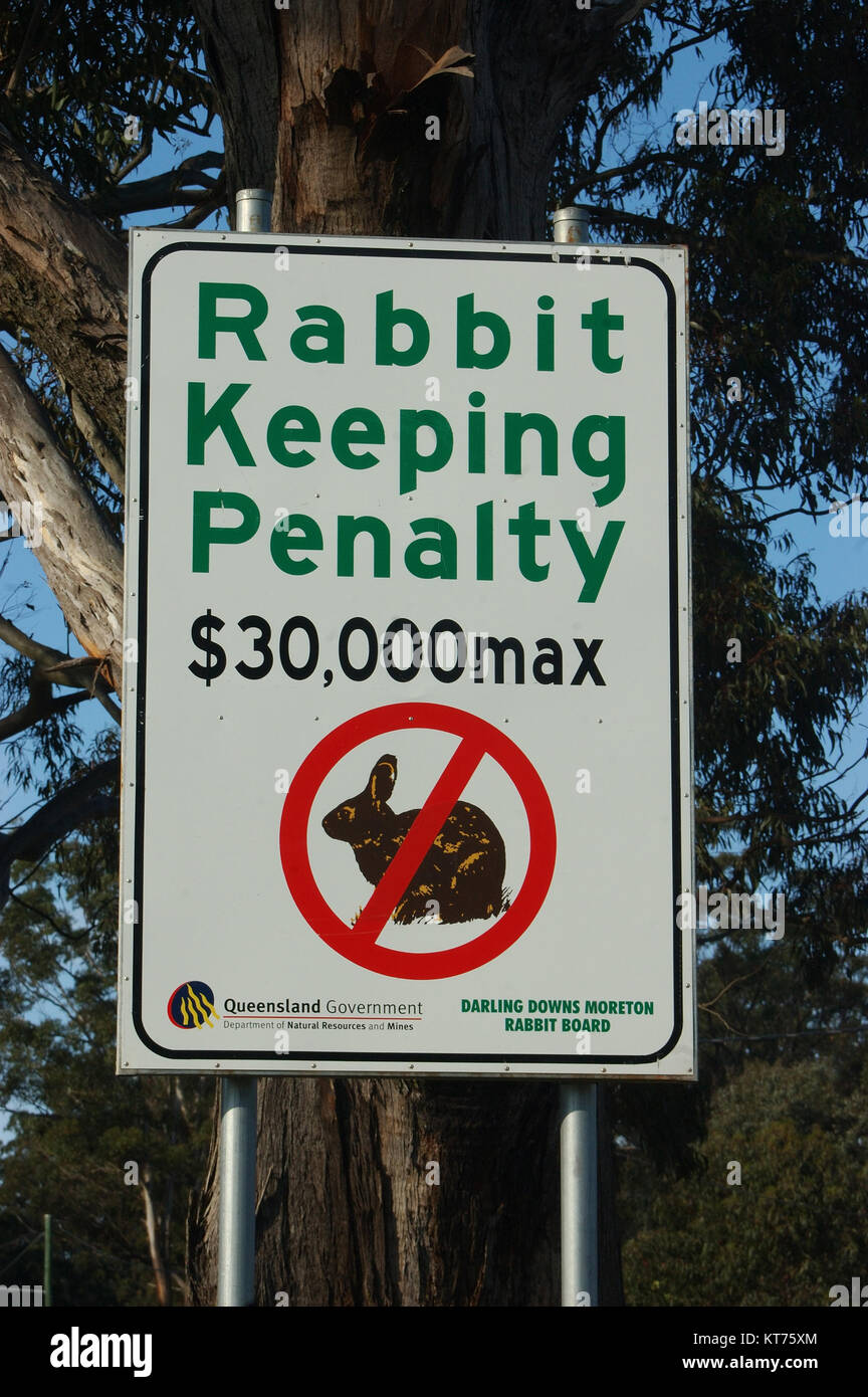 Sign warning against keeping of rabbits, Darling Downs, Queensland