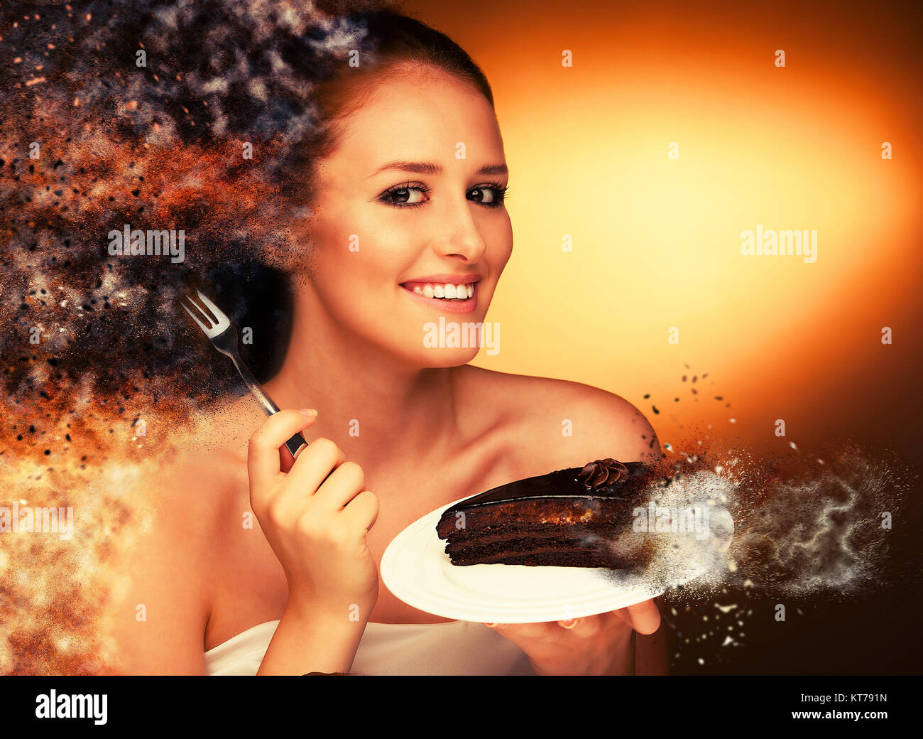 chocolate cake glamorous woman eats dessert Stock Photo Alamy