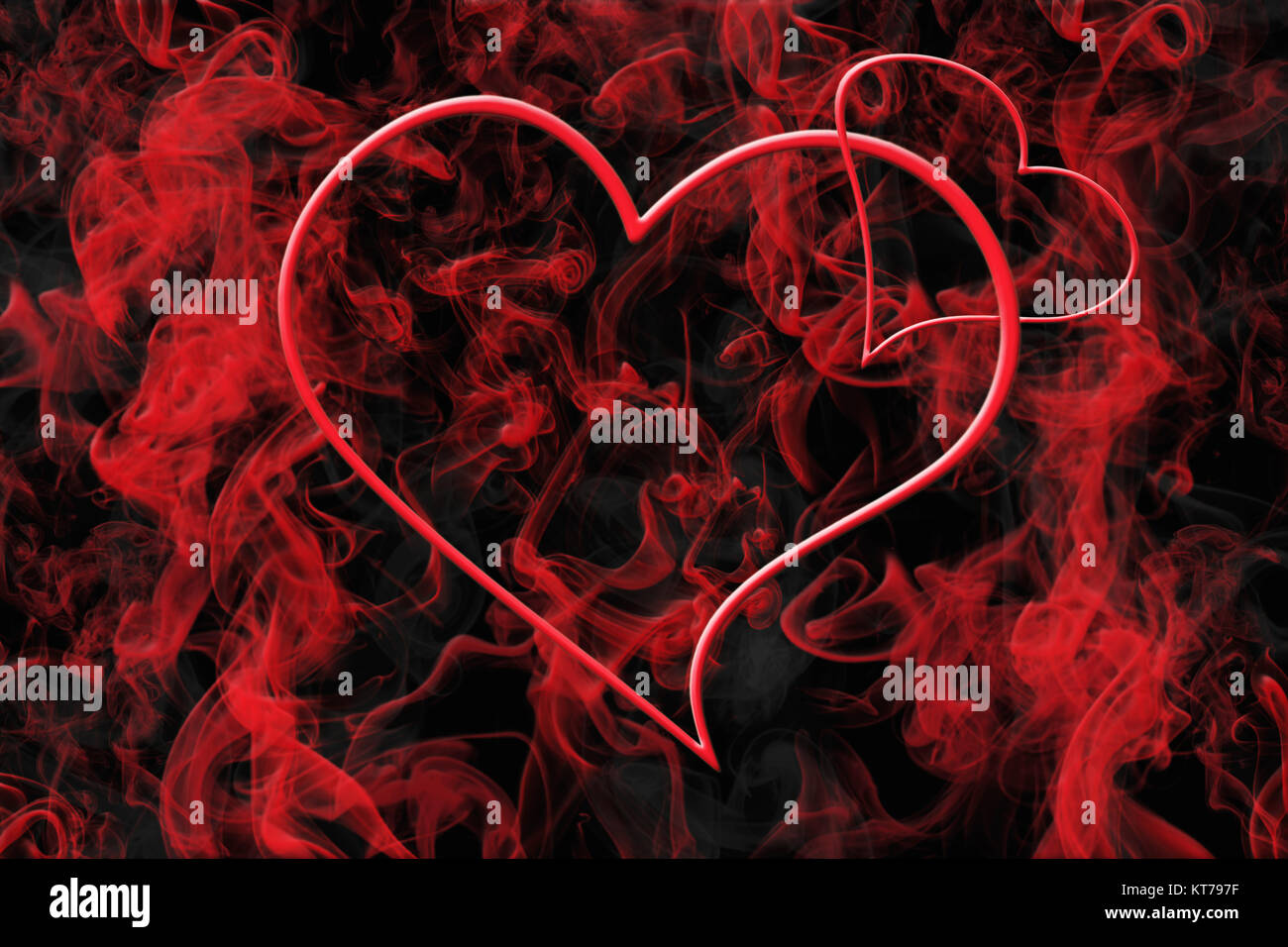 Heart and a Kiss With Red Smoke. Valentine's Day Concept 3D