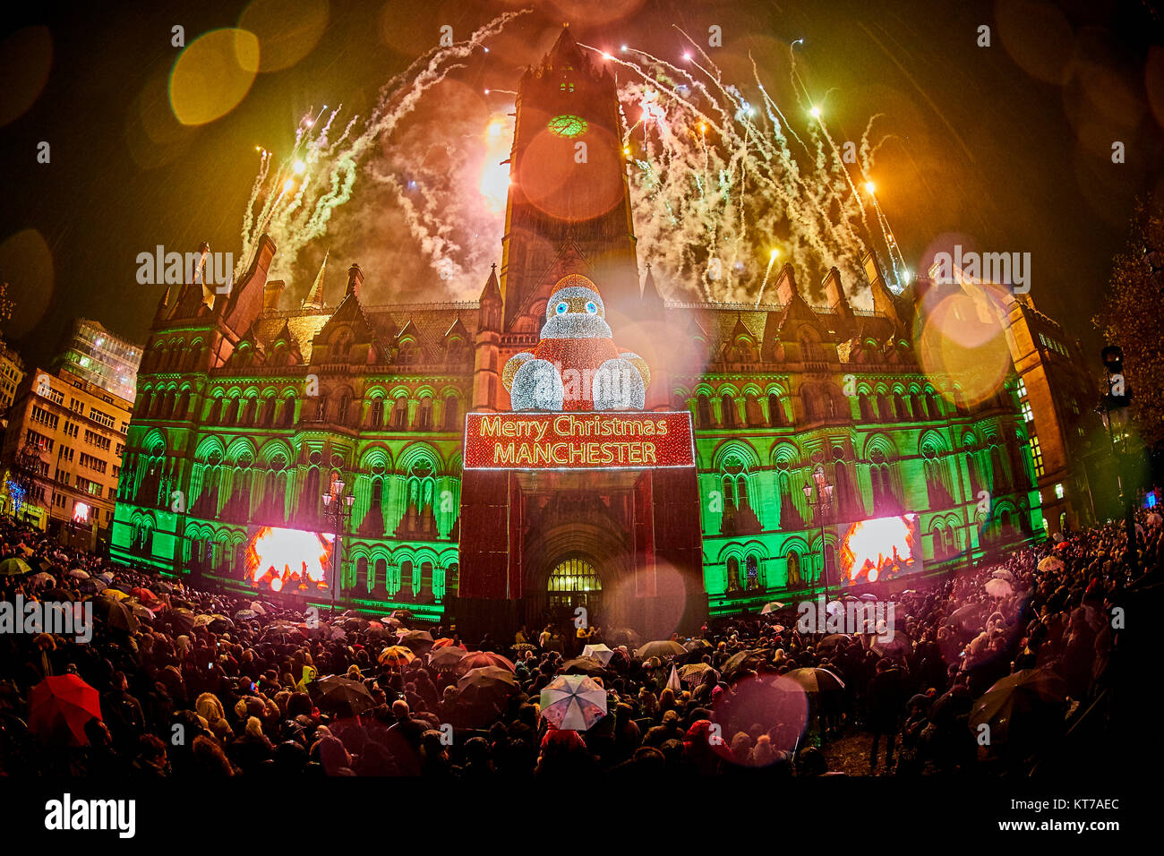 Christmas lights switch on 2017 at albert Square in Manchester city centre The Town Hall