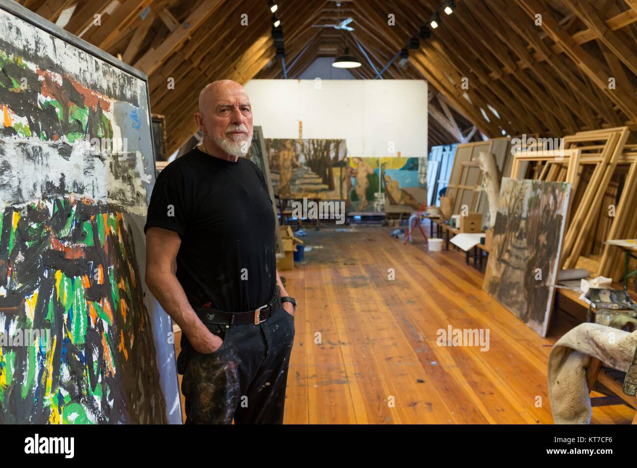 Famous German artist Markus Luepertz in his studio in Maerkisch ...