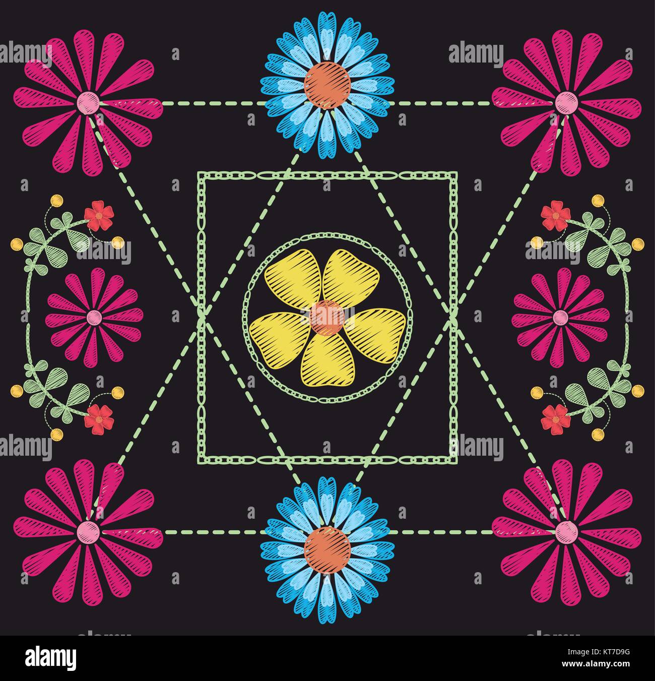 Floral pattern over black background Stock Vector Image & Art - Alamy