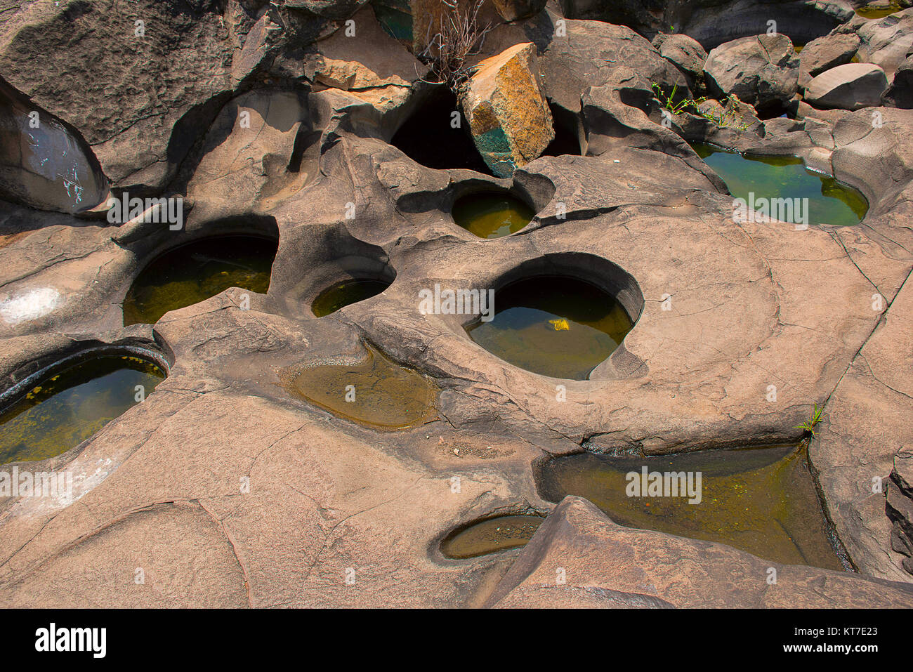 Naturally created potholes (tinajas) on the riverbed of the Kukadi River,  Nighoj, Ahmednagar District, Maharashtra Stock Photo - Alamy