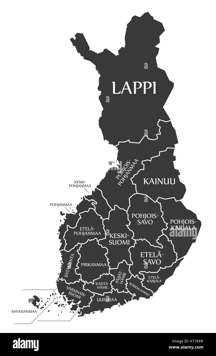 Finland Map labelled black illustration in Finnish language Stock Photo