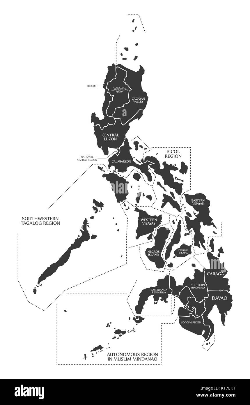 Philippines Map labelled black illustration Stock Photo