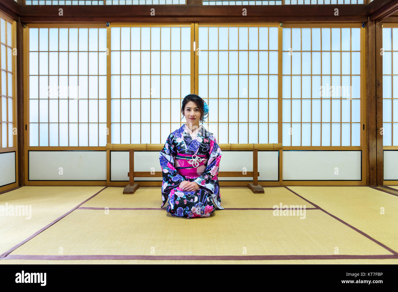 Asian woman wearing japanese traditional kimono in Japan. Stock Photo