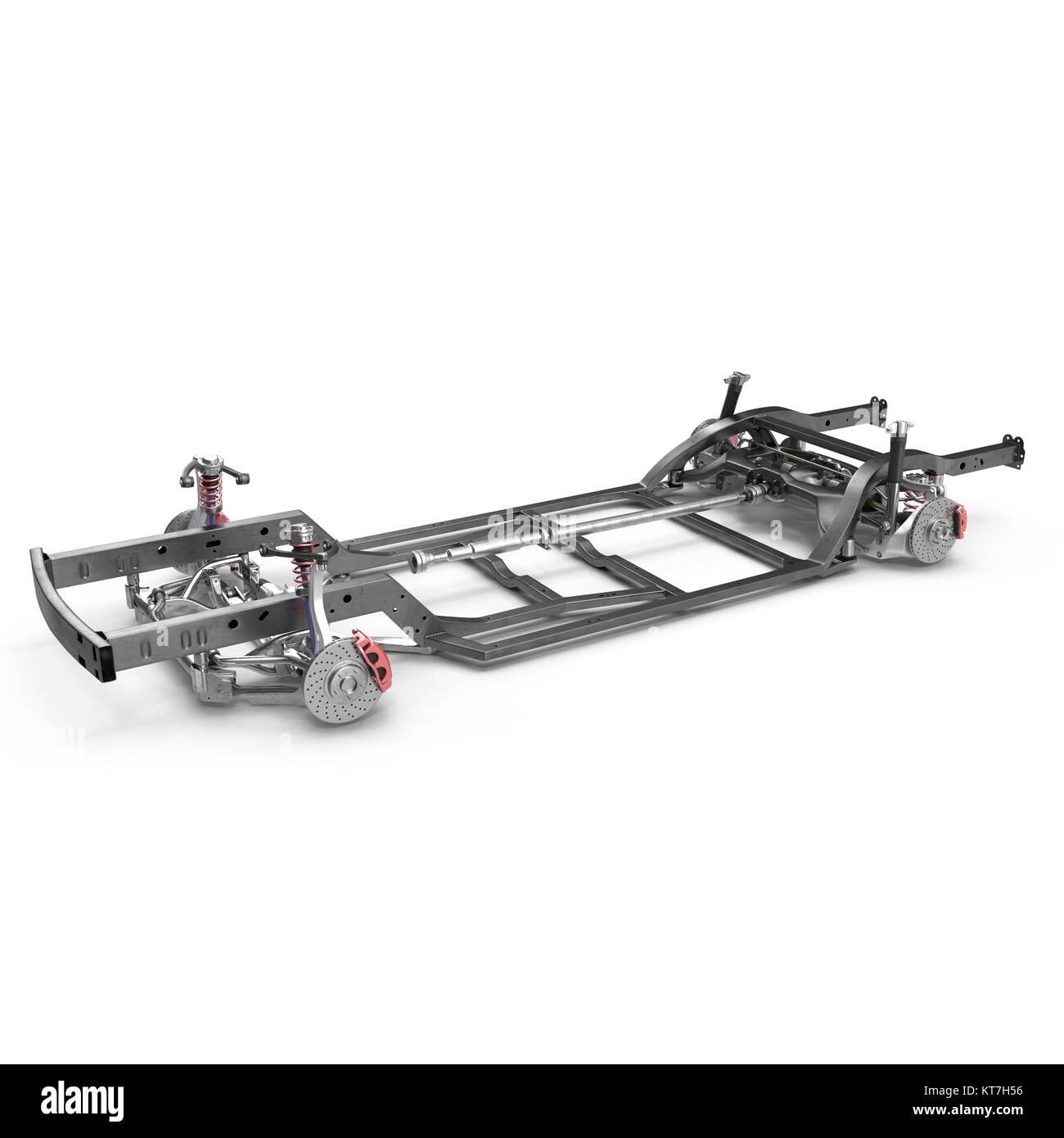 Car chassis without engine on white background. 3D illustration Stock