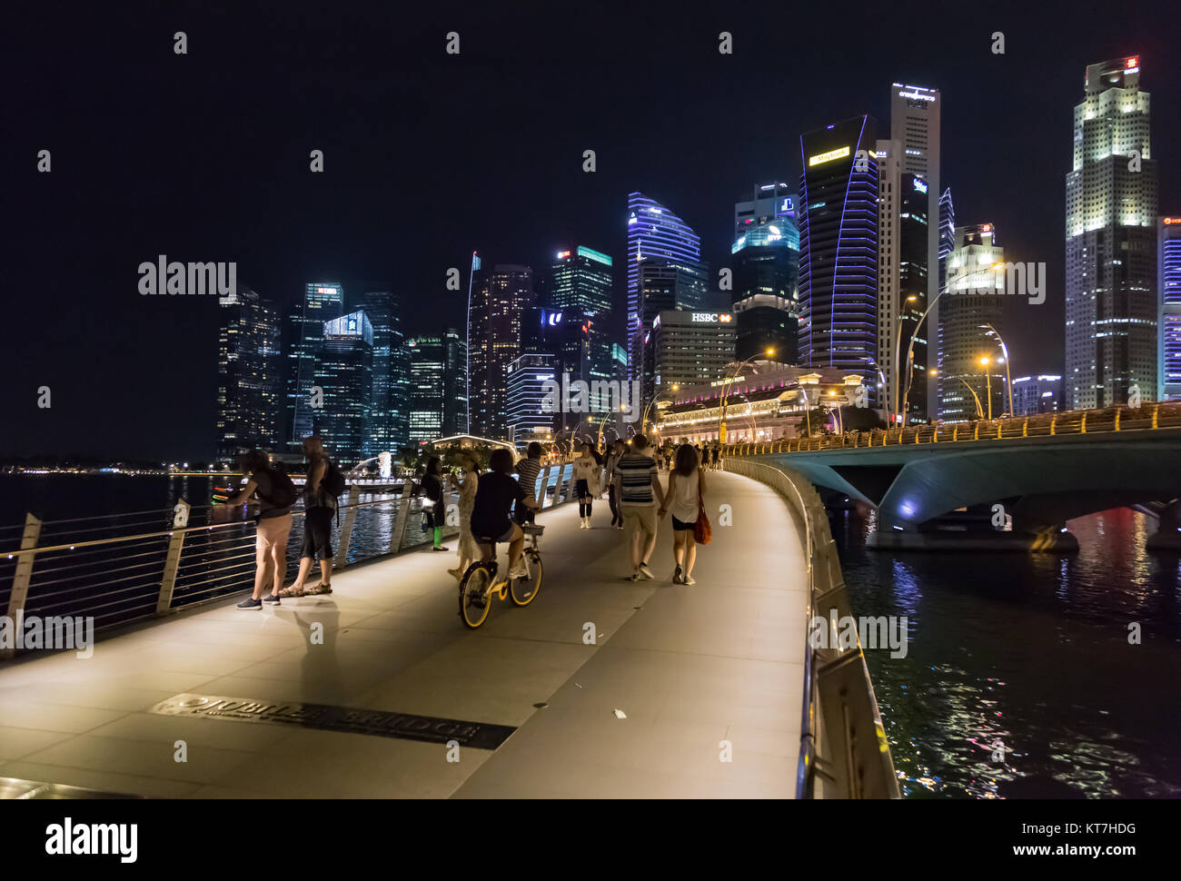 Singapore Asia October 28, 2017 Singapore skyline at night showing the Jubilee Bridge Stock Photo