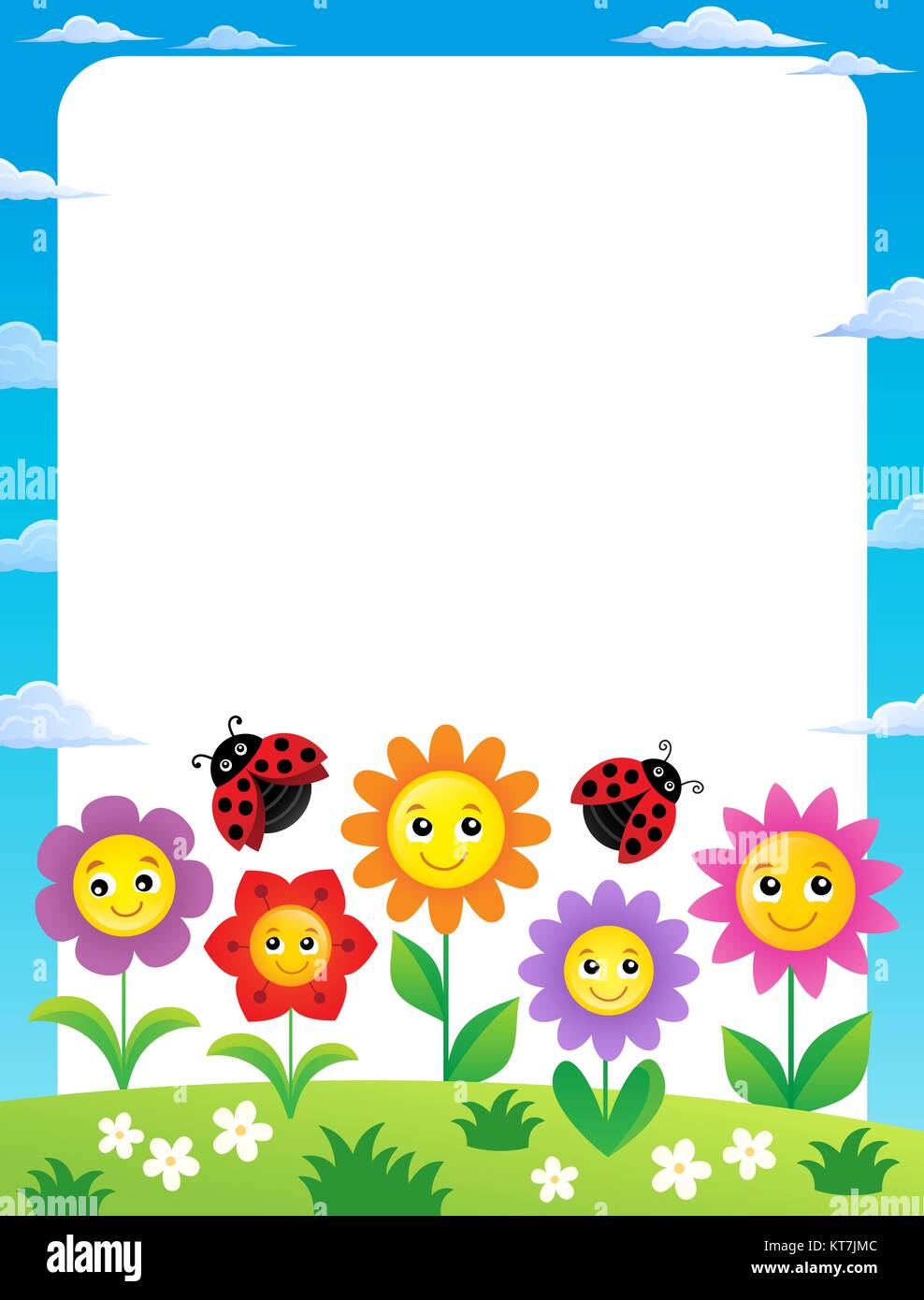 Frame with flowers and ladybugs 1 Stock Photo