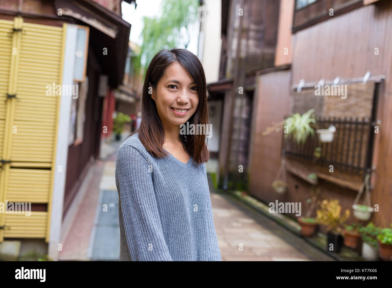 Young Woman In Japanese Old Town Stock Photo Alamy