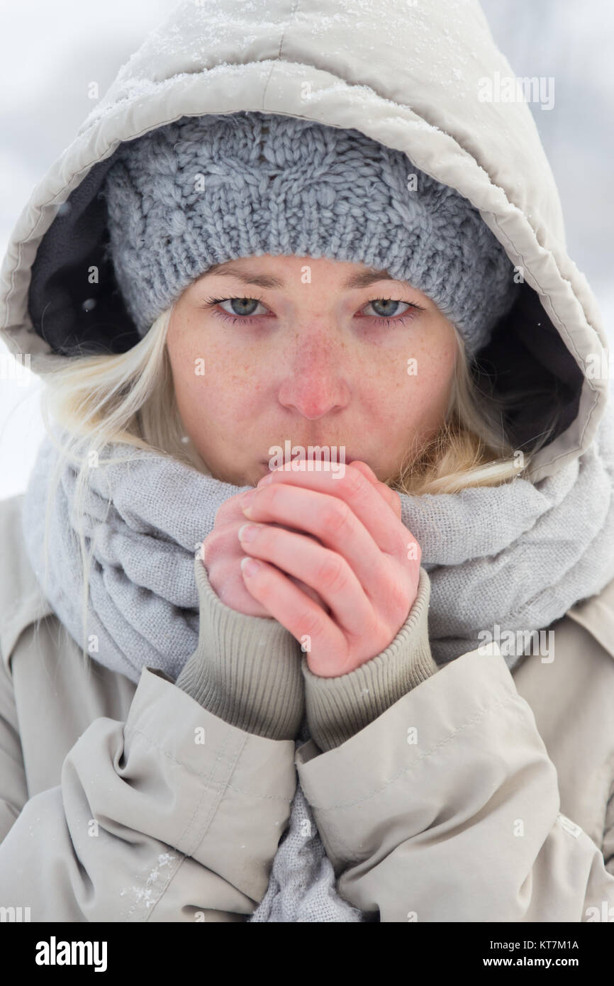 Portrait of lady outdoor in snow in cold winter time Stock Photo Alamy