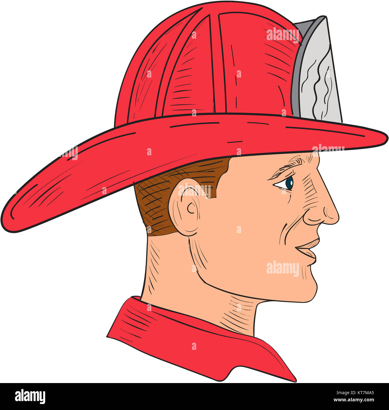 Fireman Firefighter Vintage Helmet Drawing Stock Photo