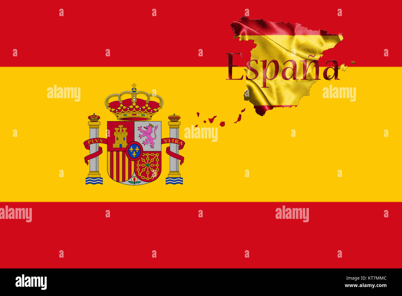 Spanish National Flag and Map With Country Name Written On It 3D