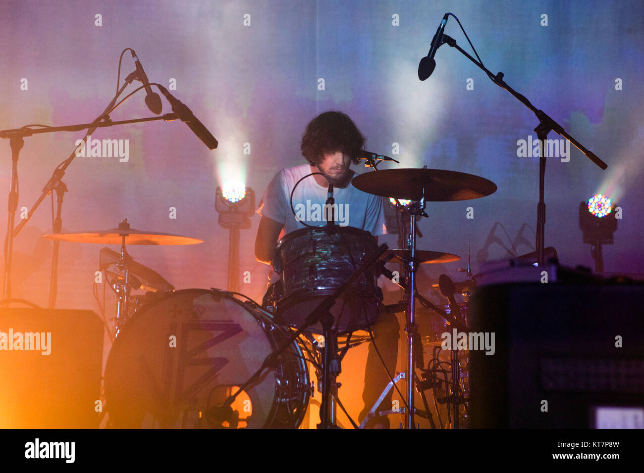 The Australian musical project Tame Impala performs a live concert at Sentrum Scene in Oslo. Here drummer Julien 'Frenchie' Barbagallo is seen live on stage. Norway, 04/02 2016. Stock Photo