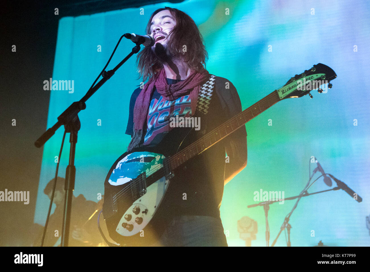 The Australian musical project Tame Impala performs a live concert at Sentrum Scene in Oslo. Here guitarist and musician Kevin Parker is seen live on stage. Norway, 04/02 2016. Stock Photo
