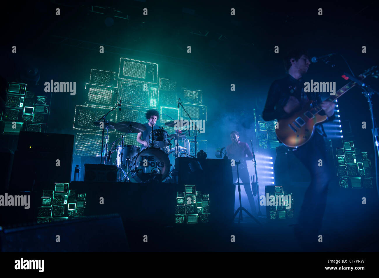 The English indie rock band The Kooks performs a live concert at Sentrum Scenen in Oslo. Here musician, singer and songwriter Luke Pritchard is seen live on stage with drummer Alexis Nunez. Norway, 10/02 2015. Stock Photo