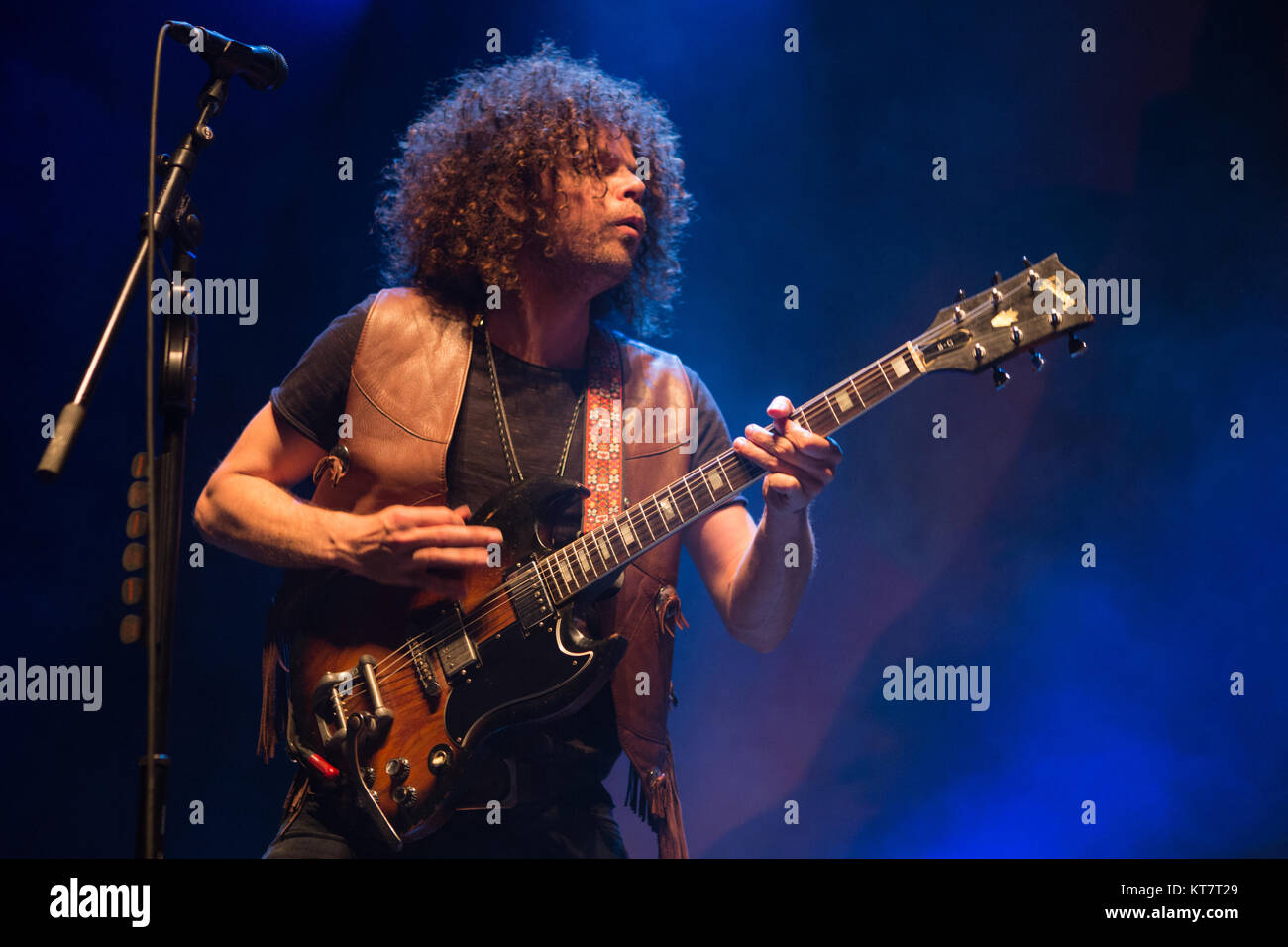 The Australian rock band Wolfmother performs a live concert at Sentrum Scene in Oslo. Here guitarist and singer Andrew Stockdale is seen live on stage. Norway, 05/05 2016. Stock Photo