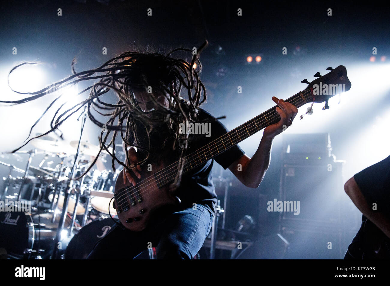 The American technical death metal band Abiotic performs a live concert at Pumpehuset in Copenhagen. Here bass player Alex Vasquez is seen live on stage. Denmark, 22/03 2016. Stock Photo
