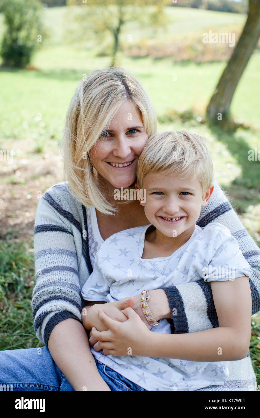 happy mother and son outdoors Stock Photo
