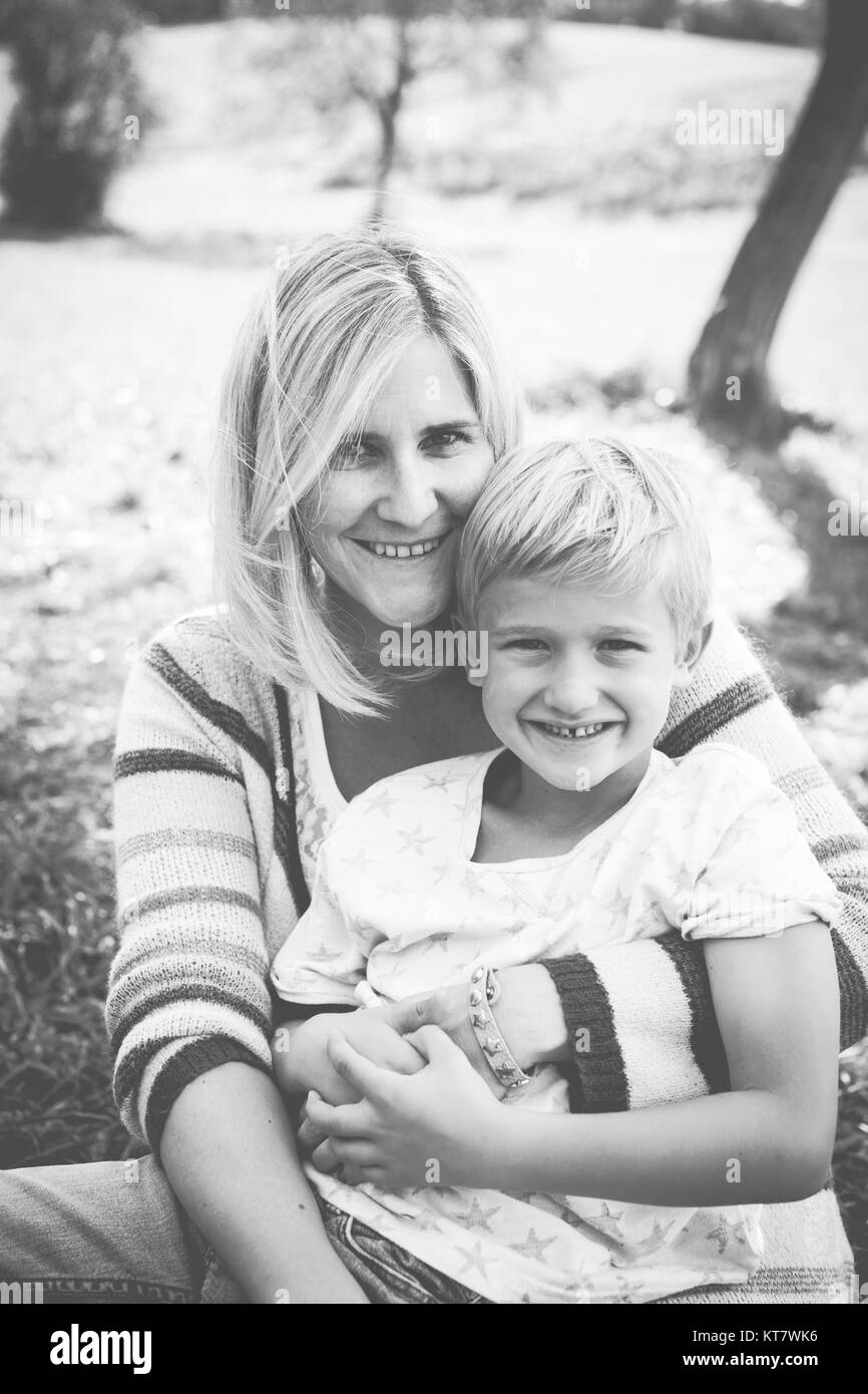 happy mother and son outdoors Stock Photo