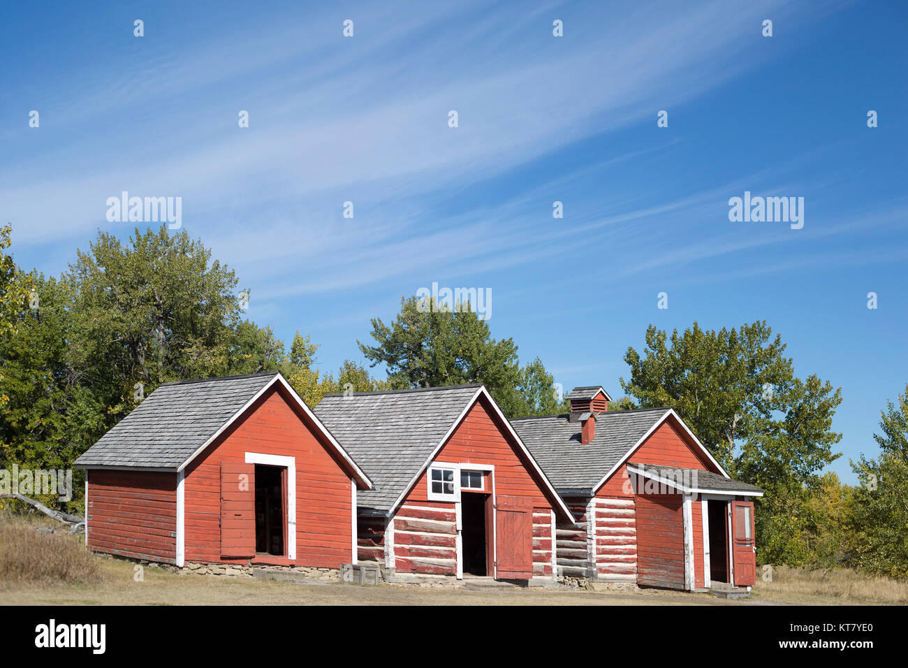 Ranch storage sheds built in the late 1800s at the Bar U Ranch Stock Photo